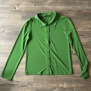 Zara Stretchy Green Button Down